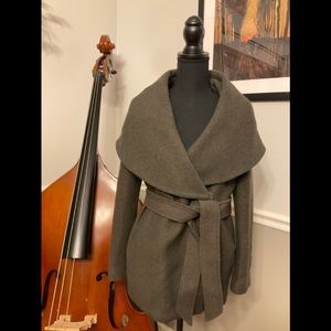 Express textured tie wrap pea coat w/wide neck